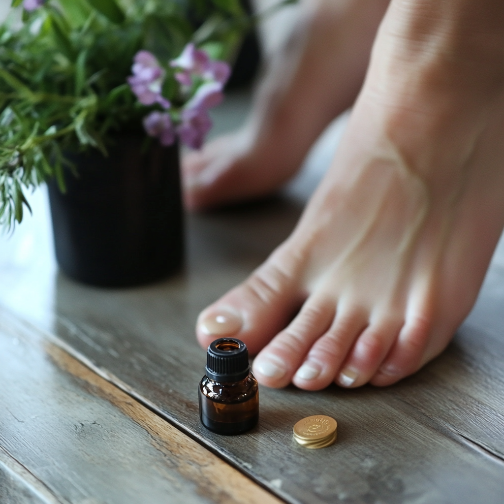 Applying organic castor oil on toenail fungus